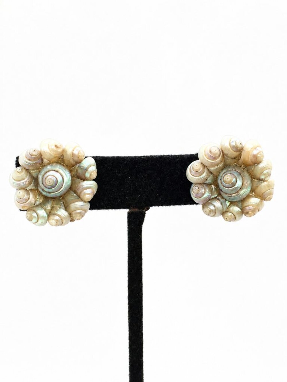 VINTAGE SHELL EARRINGS Screw Back Coastal MCM Spiral Cluster Unsigned